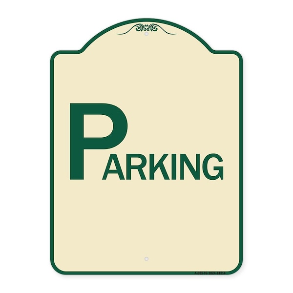 Designer Series Sign-Parking, Tan & Green Heavy-Gauge Aluminum Sign, 24" x 18", TG-1824-24514